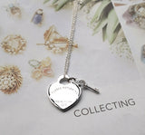 Popular Brand Style 925 Sterling Silver Heart Charm with Key Necklace