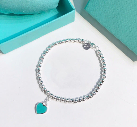 Popular Brand Style 925 Sterling Silver Beads Bracelet with Heart Charm