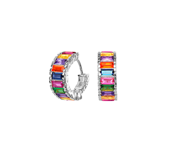 High Quality Sterling Silver Rainbow Zircon Hoop Earring