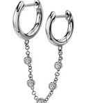 Stylish Unique 1 piece 925 Sterling Silver Zircon Chain 2 Hoops Earring