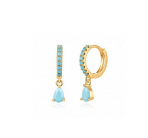 Vintage Style 925 Sterling Silver  Turquoise Small Hoop Earring