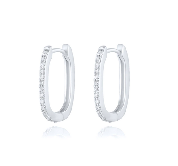 925 Sterling Silver Zircon U Shape Hoop Earring