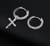 Stylish Sterling Silver  Zircon Asymmetric Cross Pendant Hoop Earring