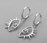 Trendy Sterling Silver Eye Pendant Hoop Earring