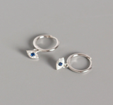 Simple Sterling Silver Blue Eyes Dangle Hoop Earring