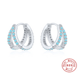 925 Sterling Silver Trendy Fine Turquoise Hoop Earring