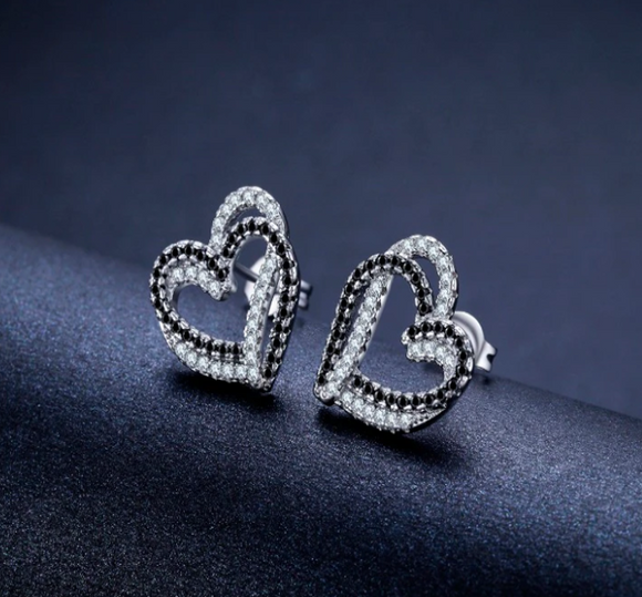 Romantic 925 Sterling Silver Jewelry Double Hearts Stud Earring