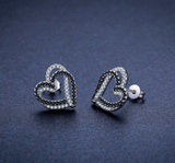 Romantic 925 Sterling Silver Jewelry Double Hearts Stud Earring