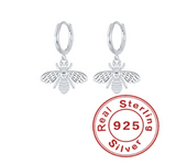 Trendy Cute 925 Sterling Silver Honey Bee Pendant Hoop Earring