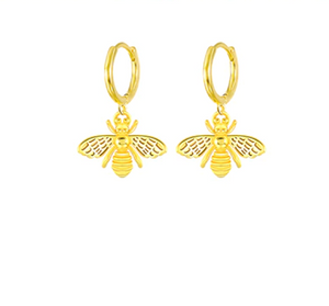 Trendy Cute 925 Sterling Silver Honey Bee Pendant Hoop Earring