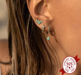 Vintage Style 925 Sterling Silver  Turquoise Small Hoop Earring