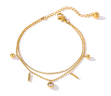 Multi-Layer Stainless Steel Real Gold Plated Chain Bracelet with Cubic Zirconia