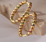 Beautiful High Quality Ellipse Rainbow Zircon Hoop Earring