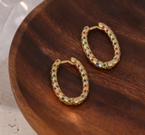 Beautiful High Quality Ellipse Rainbow Zircon Hoop Earring