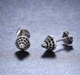 High Quality 925 Sterling Silver Jewelry  Cone shape Black Spinel Stud Earring