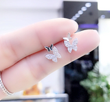 Cute 925 Sterling Silver  Double Butterfly Zircon Earring