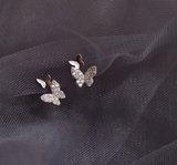 Cute 925 Sterling Silver  Double Butterfly Zircon Earring