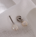 Elegance  Asymmetry Natural Pearl Stainless Steel Dangle Earring