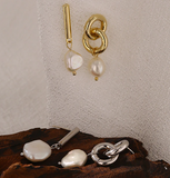 Elegance  Asymmetry Natural Pearl Stainless Steel Dangle Earring