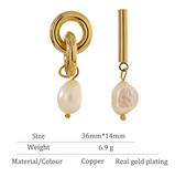 Elegance  Asymmetry Natural Pearl Stainless Steel Dangle Earring