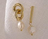 Elegance  Asymmetry Natural Pearl Stainless Steel Dangle Earring