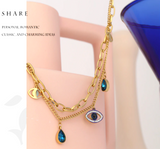 Trendy Stainless Steel Eye Pendant Double Layer Chain Bracelet