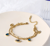 Trendy Stainless Steel Eye Pendant Double Layer Chain Bracelet