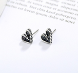 High Quality Romantic Sterling Silver Black Heart Stud Earring