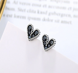 High Quality Romantic Sterling Silver Black Heart Stud Earring