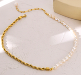 Trendy Stainless Steel with Natural Pearl Necklace