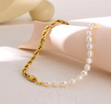 Trendy Stainless Steel with Natural Pearl Necklace