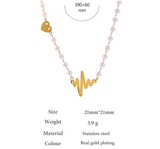 Romantic Stainless Steel Electrocardiogram Pendant Pearl Necklace