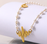 Romantic Stainless Steel Electrocardiogram Pendant Pearl Necklace