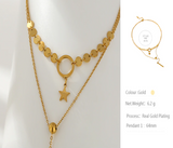 Beautiful Layered Cylinder Star Pendant Double Chain Necklace