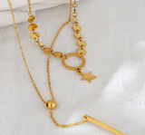 Beautiful Layered Cylinder Star Pendant Double Chain Necklace