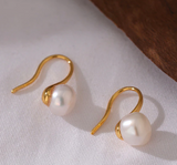 Elegant Stainless Steel Natural Freshwater Pearl Hook Earring