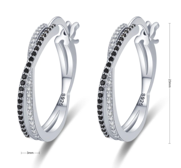 High Quality 925 Sterling Silver Round Black Trendy Hoop Earring