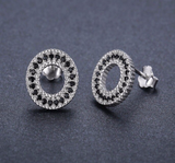 High Quality 925 Sterling Silver Natural Black Spinel  Round Stud Earring