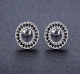 High Quality 925 Sterling Silver Natural Black Spinel  Round Stud Earring