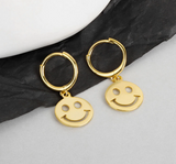 Cute Smiley Sterling Silver Drop Hoop Earring