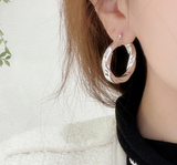 Stylish Glossy Twist Sterling Silver Ring Hoop Earring