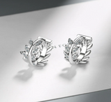 Elegant Sterling Silver Zircon Leaves Hoop Earring