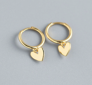 Cute Sterling Silver Heart Dangle Hoop Earring