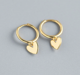 Cute Sterling Silver Heart Dangle Hoop Earring