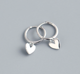 Cute Sterling Silver Heart Dangle Hoop Earring