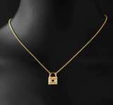 HIgh Quality APM Brand Style S925 Sterling Silver Paved Mini Lock Necklace