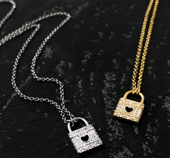 HIgh Quality APM Brand Style S925 Sterling Silver Paved Mini Lock Necklace