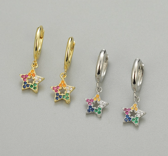 Cute Rainbow Zircon Star Hoop Earring