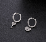 Love Heart and Key Dangle Asymmetric Hoop Earring