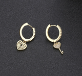 Love Heart and Key Dangle Asymmetric Hoop Earring